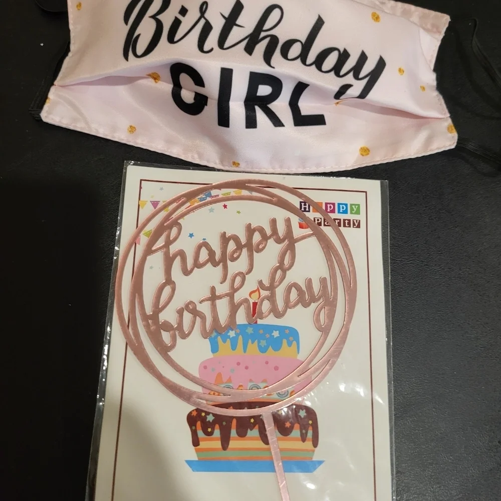 Birthday Girl Party Mask and Cake Topper Set